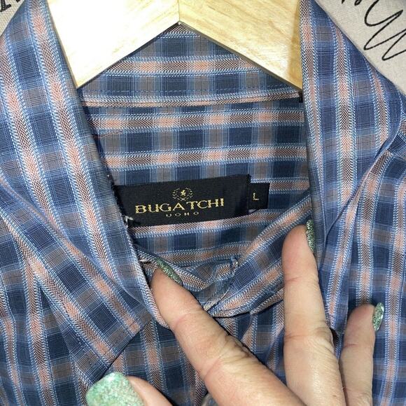 Bugatchi Uomo Blue Long Sleeve Button Up Shirt Men's Size L - Picture 3 of 4